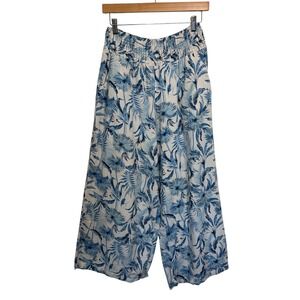Tahari Linen Blend Tropical Palm Leaf Wide Leg Cropped Pants Women's Medium‎